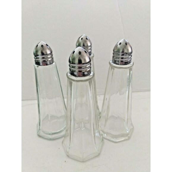 Vintage Diner Style Glass Salt and Pepper Shakers Stainless Steel Lids (2 sets) - Picture 10 of 11